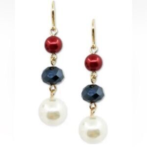 Charter Club Gold-Tone Bead Imitation Pearl Multicolor Red White Blue Earrings